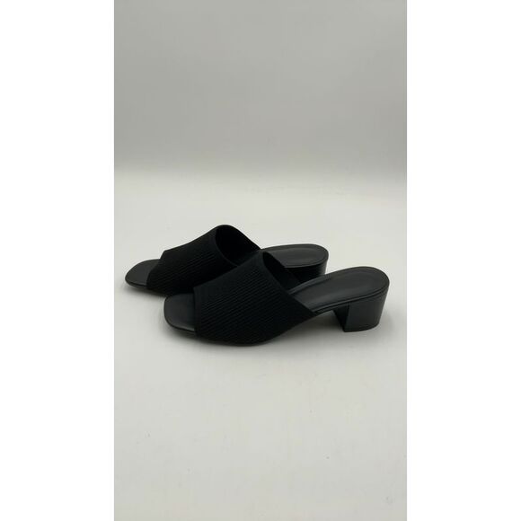 Quince Italian Leather & Eco Knit Heeled Mule Black Shoes 10 - Picture 2 of 3